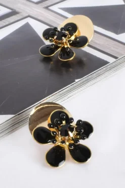 Adorne Audrey Resin Mix Flower Stud | Black