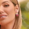 Adorne Audrey Resin Mix Flower Stud | Fuschia
