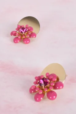 Adorne Audrey Resin Mix Flower Stud | Fuschia