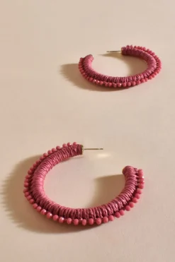 Adorne Bead Detail Hoop Earring | Pink