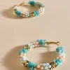 Adorne Bead Panelled Hoops | Turquoise Multi