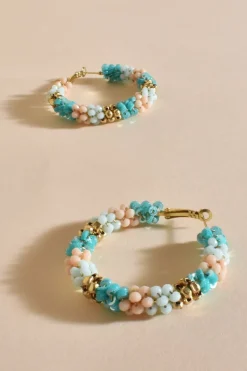 Adorne Bead Panelled Hoops | Turquoise Multi