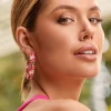 Adorne Bead Panelled Hoops | Pink Multi