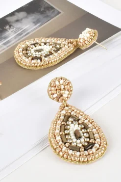 Adorne Beaded Teardrop Earring | Natural