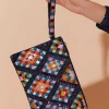 Adorne Beaded Weave Pattern Clutch | Navy