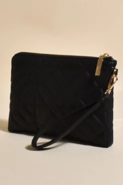 Adorne Becca Pattern Quilt Pouch | Black