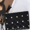 Adorne Charlotte Fine Studded Quilt Pouch | Black