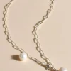 Adorne Dual Pearl Charm Necklace | Cream/Silver