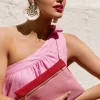 Adorne Eliza Zip Front Pouch | Red x Pink