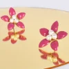 Adorne Enamel Pearl Daisy Stud Earrings | Hot Pink & Gold