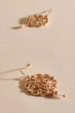 Adorne Fallon Stone Drop Filigree Hook Earrings | Pink/Silver
