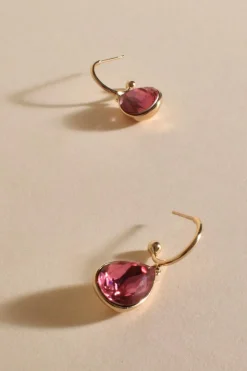 Adorne Fine Hoop Mini Teardrop Earrings | Pink/Gold