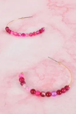 Adorne Fine Stone Hoop Earrings | Hot Pink & Gold