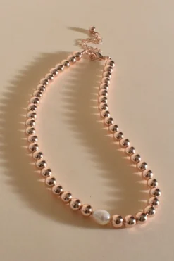 Adorne Imogen Metal Ball Pearl Mix Necklace | Rose Gold