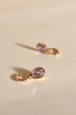 Adorne Inga Oval Jewel Drop Mini Hoops | Pink/Gold