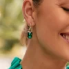 Adorne Jewel Drop Mini Hoops | Green/Gold