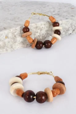 Adorne Kenya Mixed Bead Hoops | Tan Multi