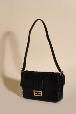 Adorne Logan Sequin Baguette Bag | Black/Gold