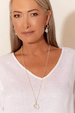 Adorne Long Pansy Pendant Necklace | Silver