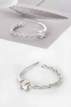 Adorne Mini Chain & Diamante Hoop Earrings | Silver/Crystal