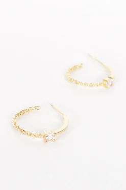 Adorne Mini Chain & Diamante Hoop Earrings | Gold/Crystal