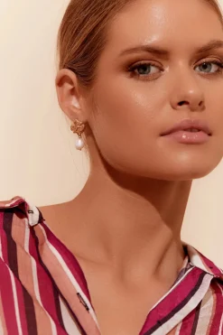 Adorne Organic Shape Pearl Drop Earrings | Gold/Cream