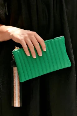Adorne Palmer Lined Quilt Pouch | Green