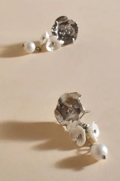 Adorne Pearl Floral Drop Earrings | Silver/Cream