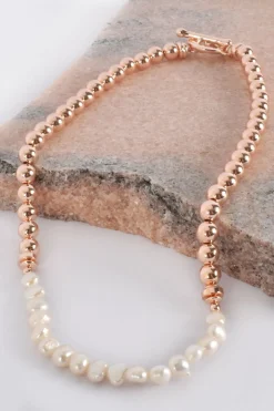 Adorne Pearl Panel Front Toggle Necklace | Rose Gold