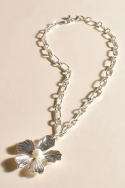 Adorne Statement Kalani Orchid Cluster Necklace | Silver
