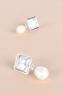 Adorne Stone Pearl Mix Earrings | White Silver