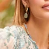 Adorne Textured Button Top Stone Drop Earring | Seagreen