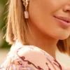 Adorne Textured Button Top Stone Drop Earring | Pink