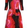Alquema 3/4 Sleeve Smash Pocket Dress | Black Red Pink Roses