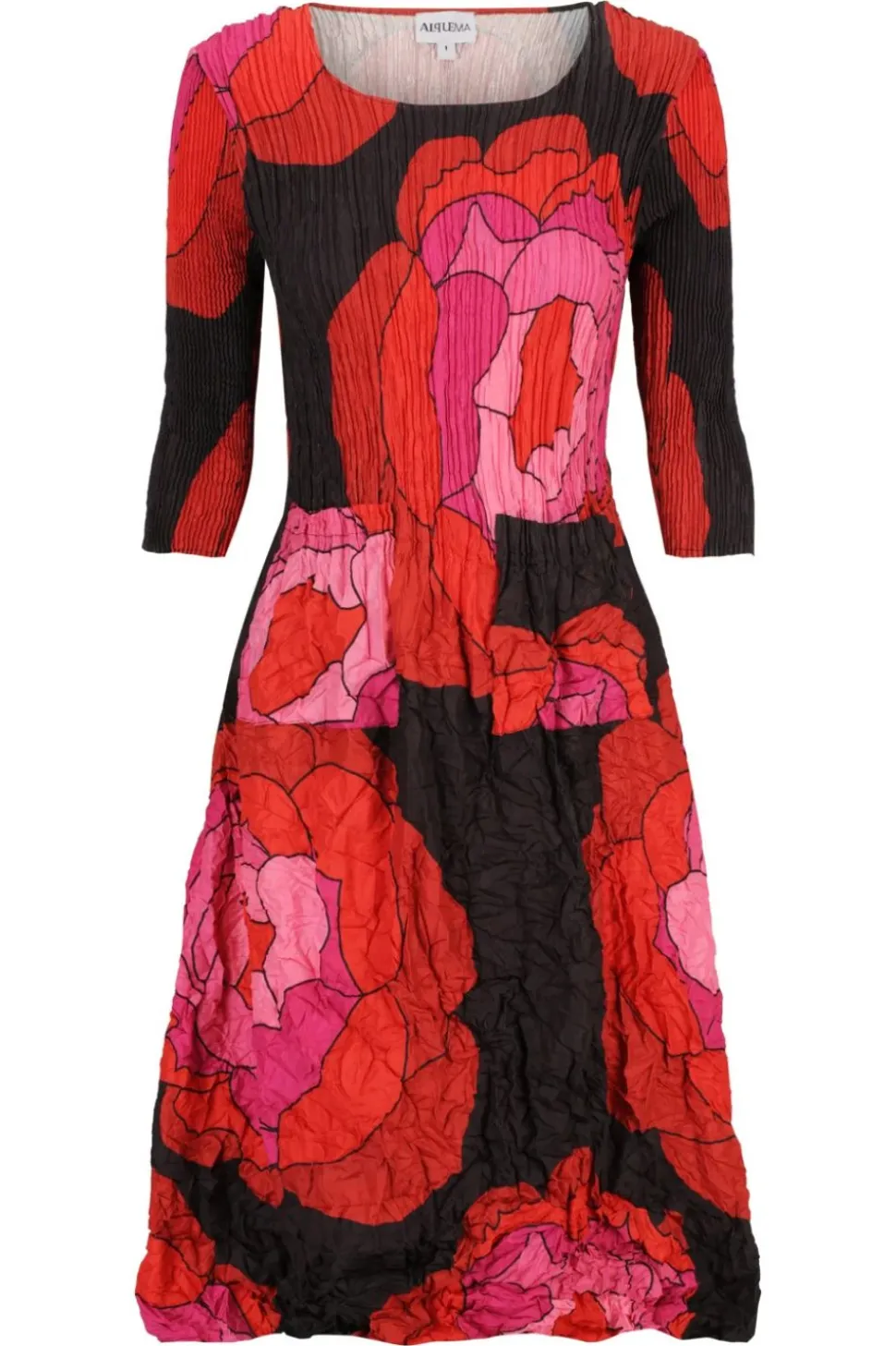 Alquema 3/4 Sleeve Smash Pocket Dress | Black Red Pink Roses