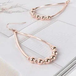 Ball Detail Oval Drop Hook Earrings | Rose