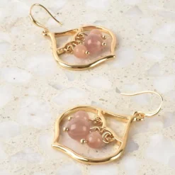 Beaded Teardrop Hook Earrings Nude / Gold