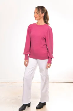 Bridge & Lord Crew Neck Pullover With Puff Sleeve | Pink Rose