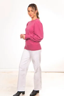 Bridge & Lord Crew Neck Pullover With Puff Sleeve | Pink Rose