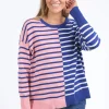Elm Lifestyle Louise Spliced Knit | Deep Blue/Pink Blush