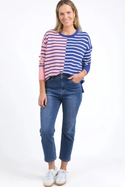 Elm Lifestyle Louise Spliced Knit | Deep Blue/Pink Blush