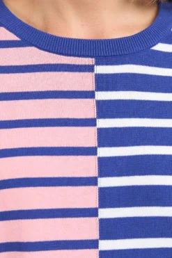 Elm Lifestyle Louise Spliced Knit | Deep Blue/Pink Blush