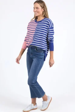 Elm Lifestyle Louise Spliced Knit | Deep Blue/Pink Blush