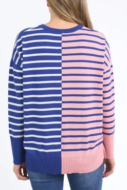 Elm Lifestyle Louise Spliced Knit | Deep Blue/Pink Blush