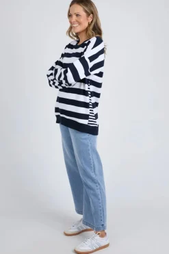 Elm Lifestyle Mill Crew | Navy/White Stripe