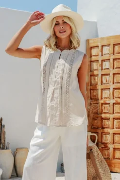 Fashion Express Alice Sleeveless Lace Top | Latte