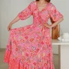 Fashion Express Beverly V-Neck Midi Dress | Pink Floral