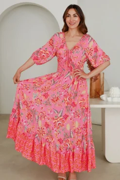 Fashion Express Beverly V-Neck Midi Dress | Pink Floral