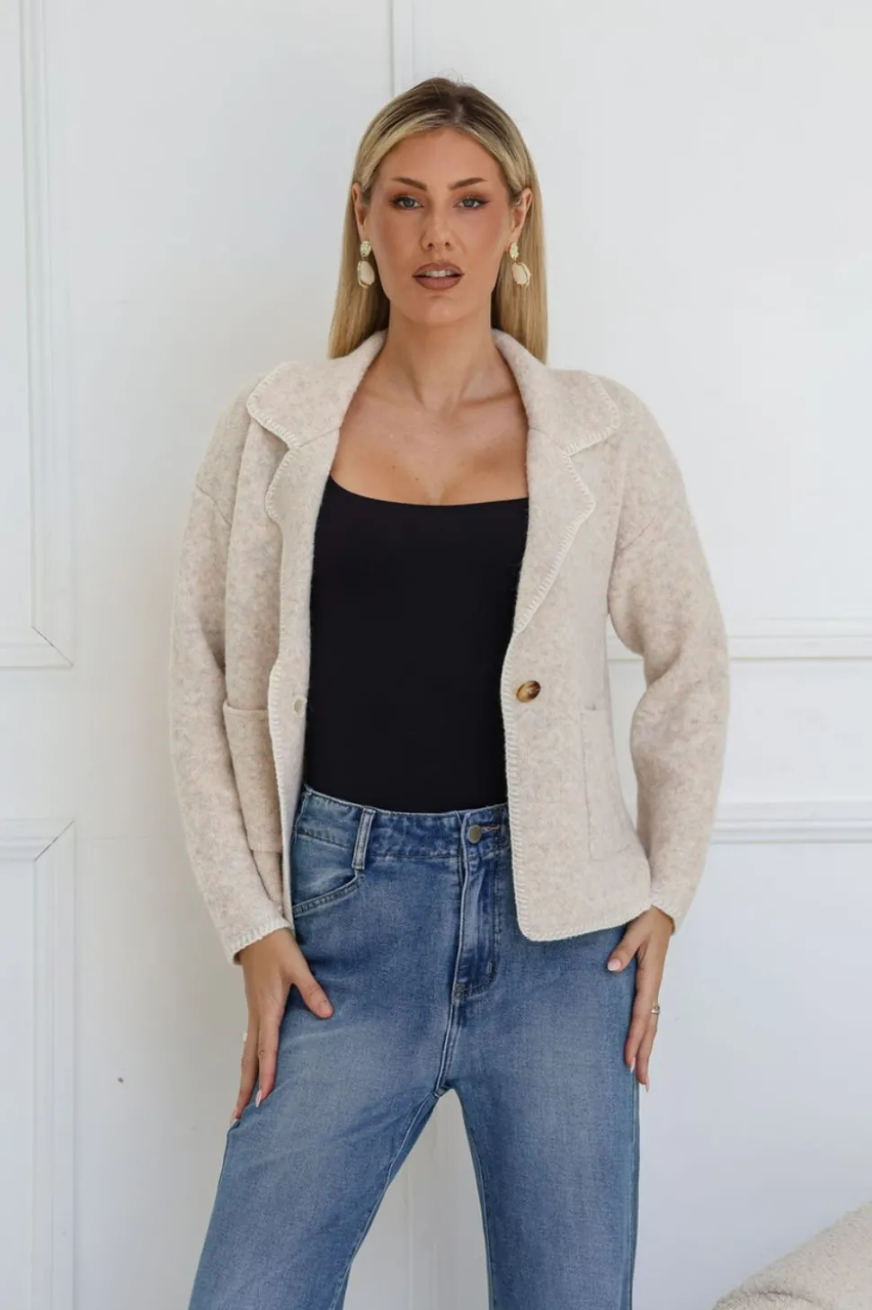 Fashion Express Blanket Stitch Jacket | Latte