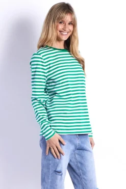 Fashion Express Brunswick Long Sleeve Top | Green Stripes
